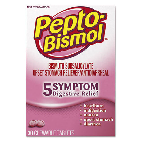 Pepto-Bismol Chewable Tablets For Nausea, Heartburn, Indigestion, Upset Stomach, And Diarrhea - 5 Symptom Fast Relief, Original Flavor