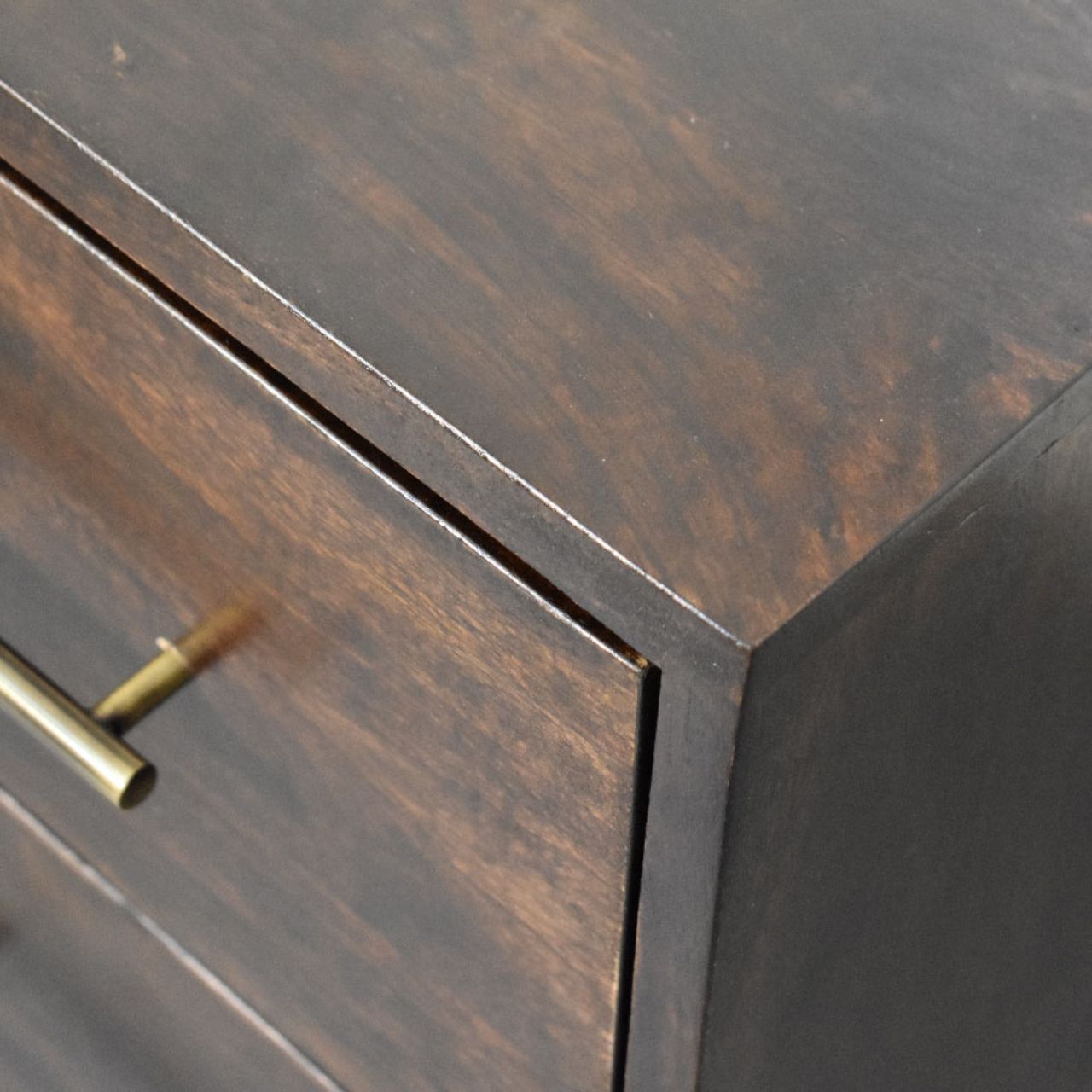 Solid Wood Spindle Mocha Bedside Table