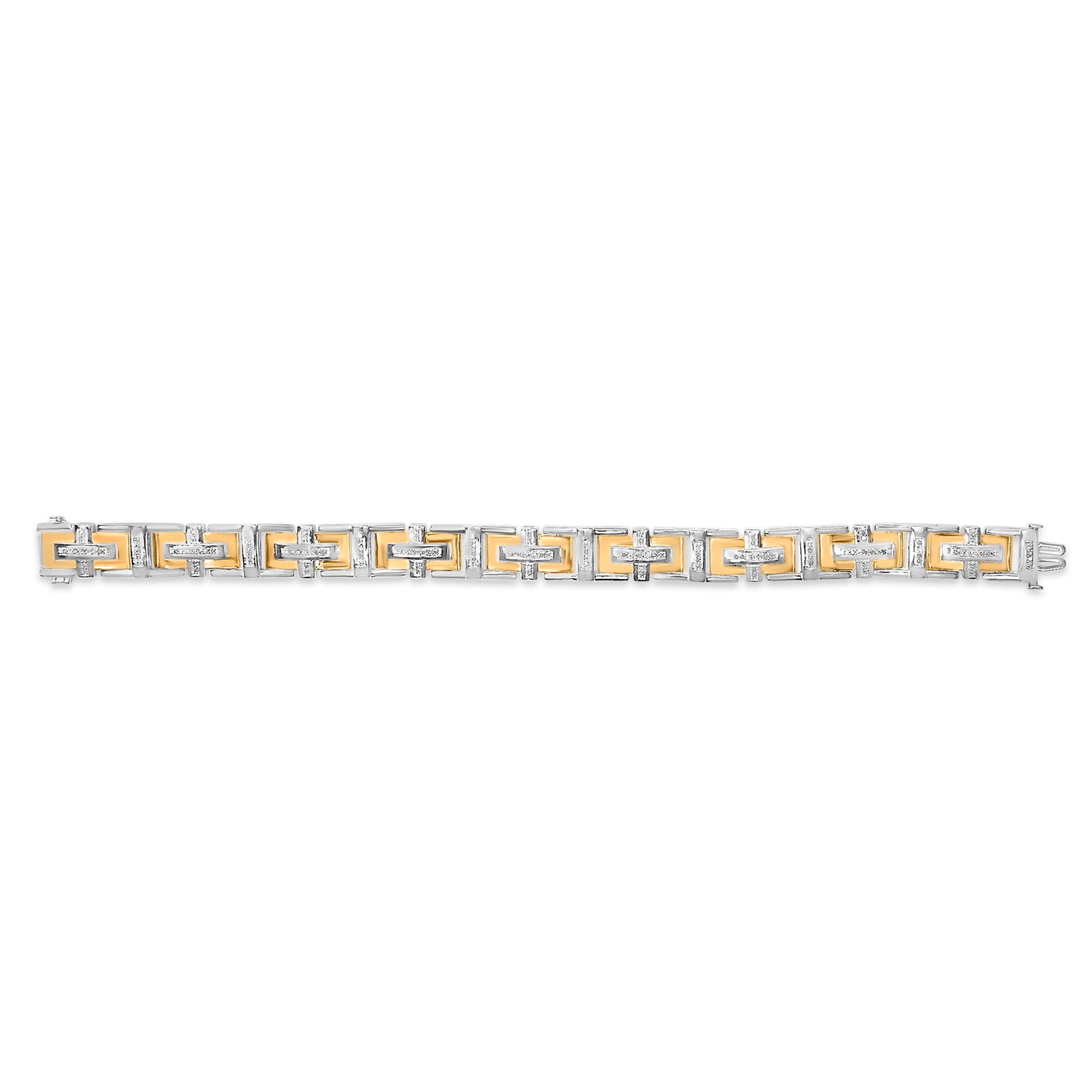 Men's  10K Yellow Gold Plated Silver Diamond Accent Geometric Link Bracelet