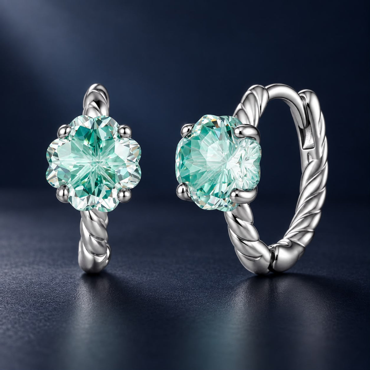 925 Sterling Silver White Gold Plated Transparent Glass 1.2x0.6 cm Hoop Earrings for Women