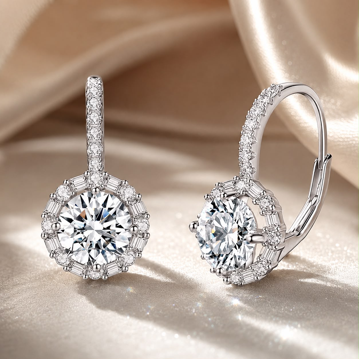 925 Sterling Silver Moissanite Earrings with Pavé Setting, 1.9x1.0cm for Women