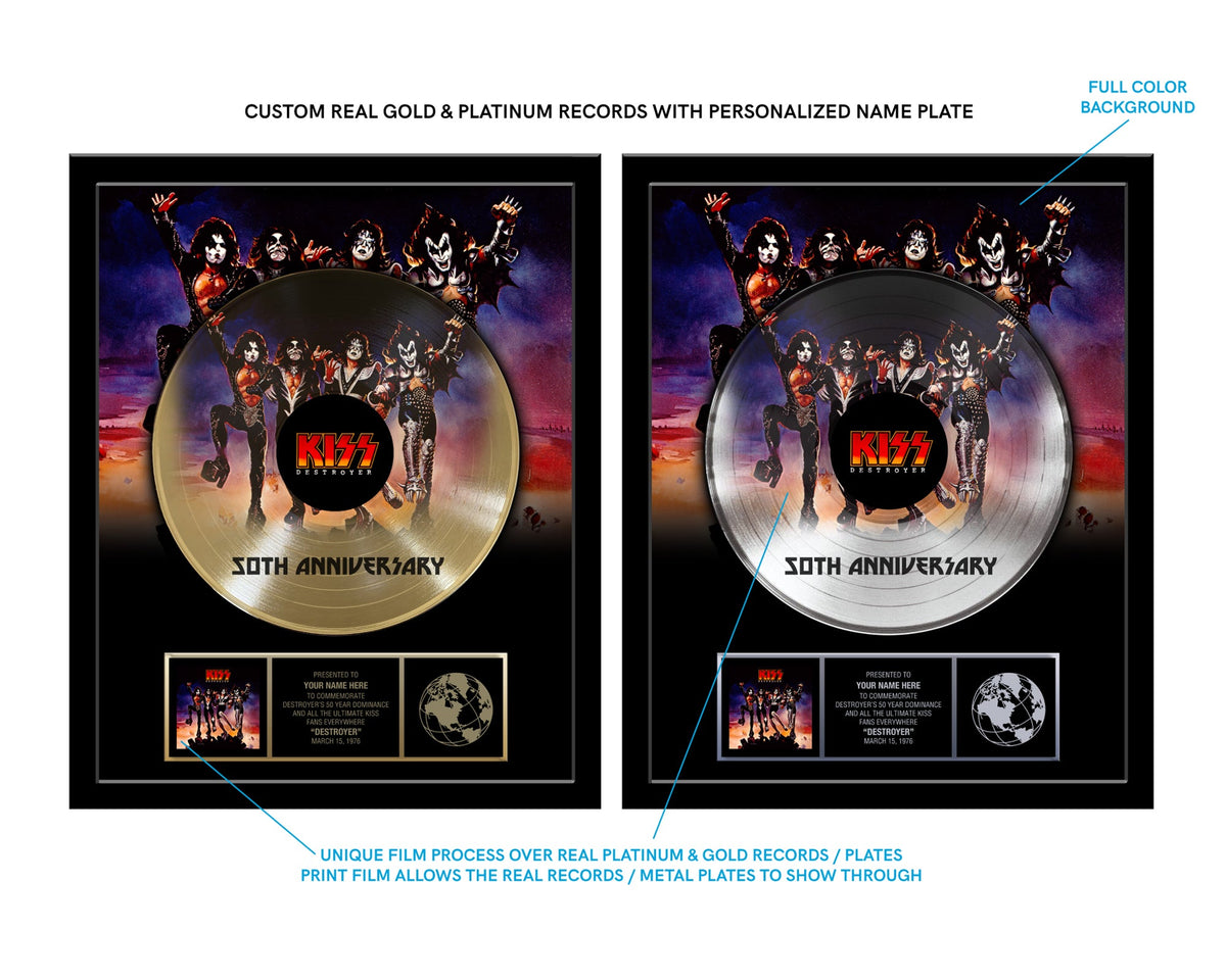 KISS® 50th Anniversary 12" Gold Record Tribute of The DESTROYER Album - Personalized with YOUR NAME - 18" x 22" Framed