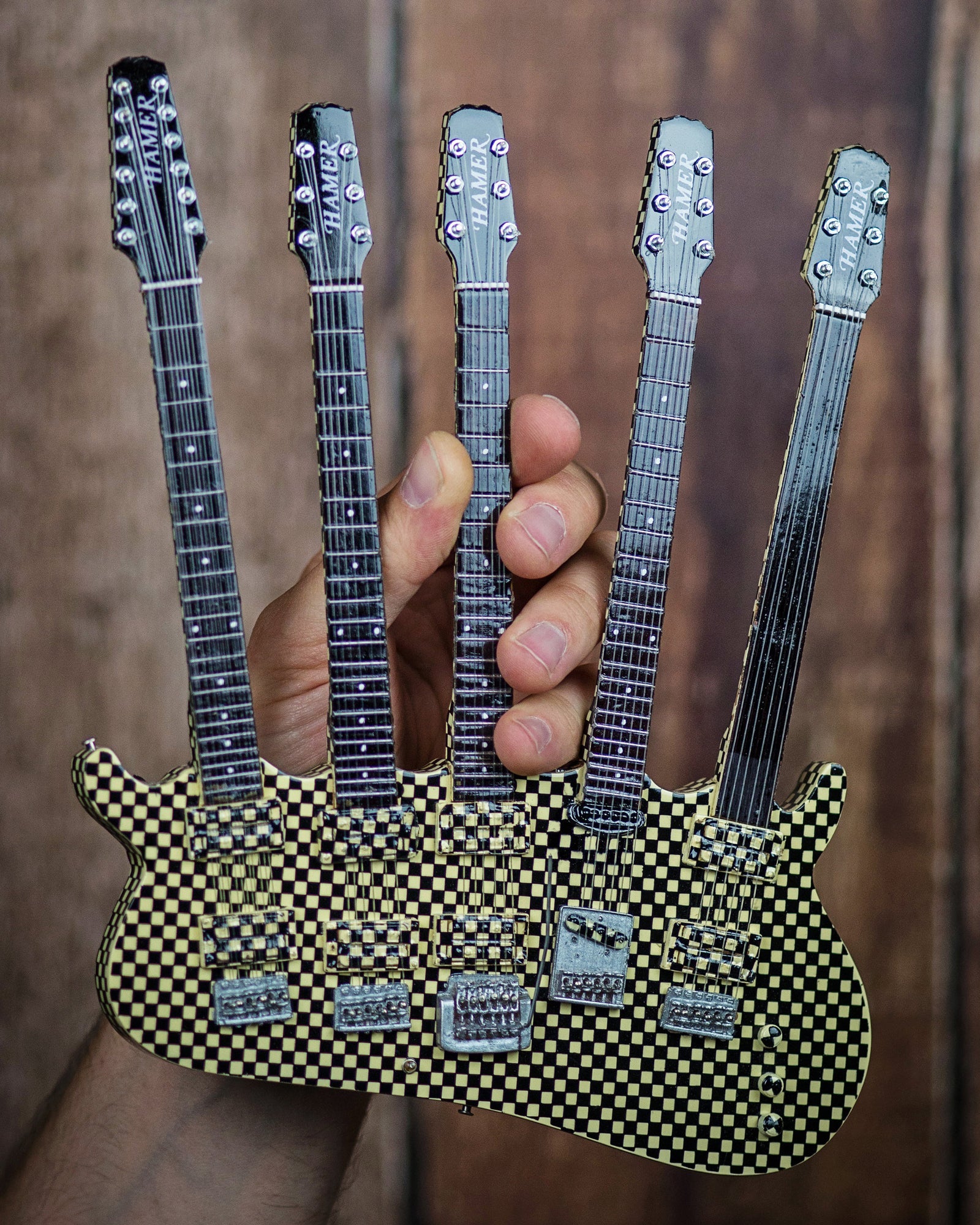 RICK NIELSEN™ Five-Neck Checkered Mini Guitar Replica Collectible - Officially Licensed - Osadia Concept Store