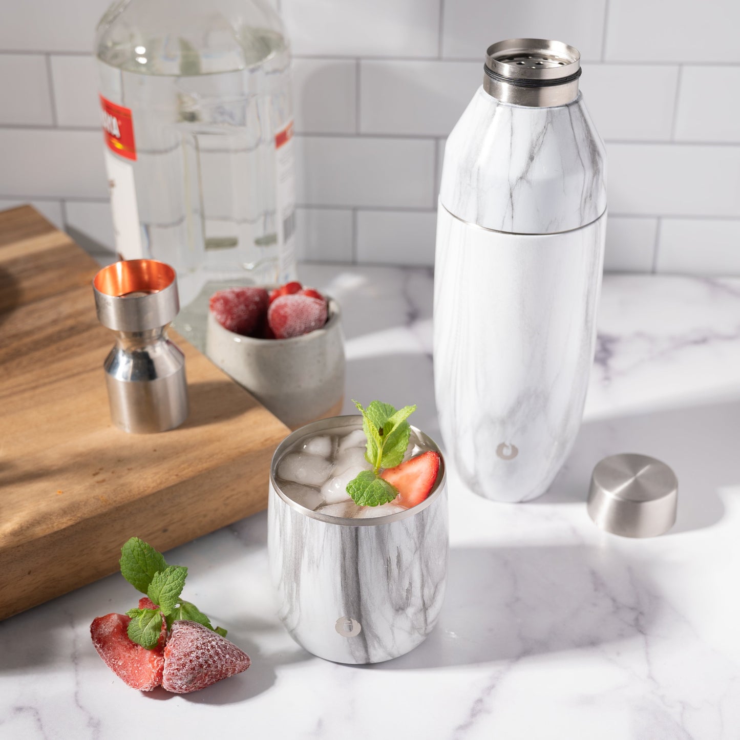 Stainless Steel Rocks Glass, Set of 2 - Marble