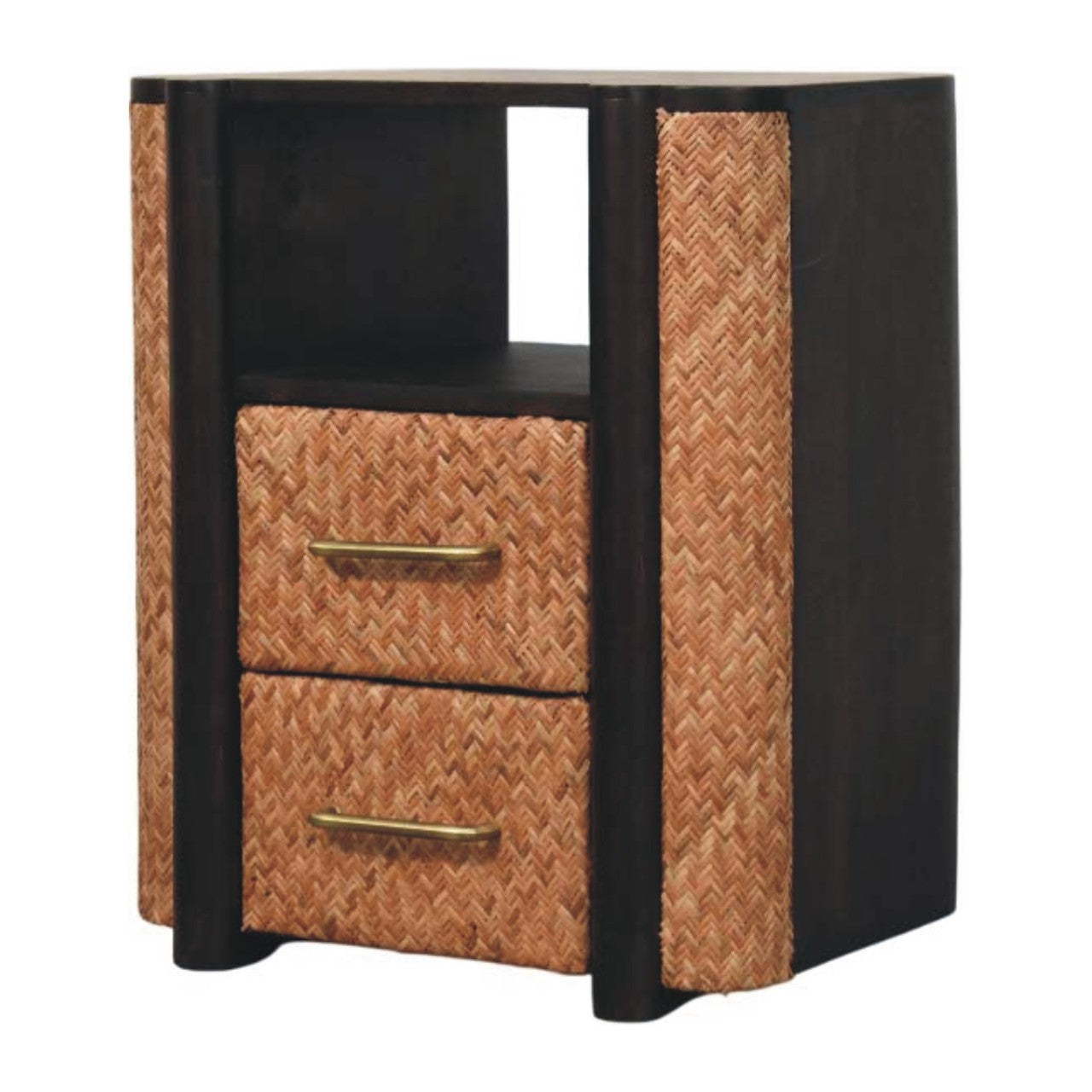 Solid Wood Rattan Curve Edge Nightstand