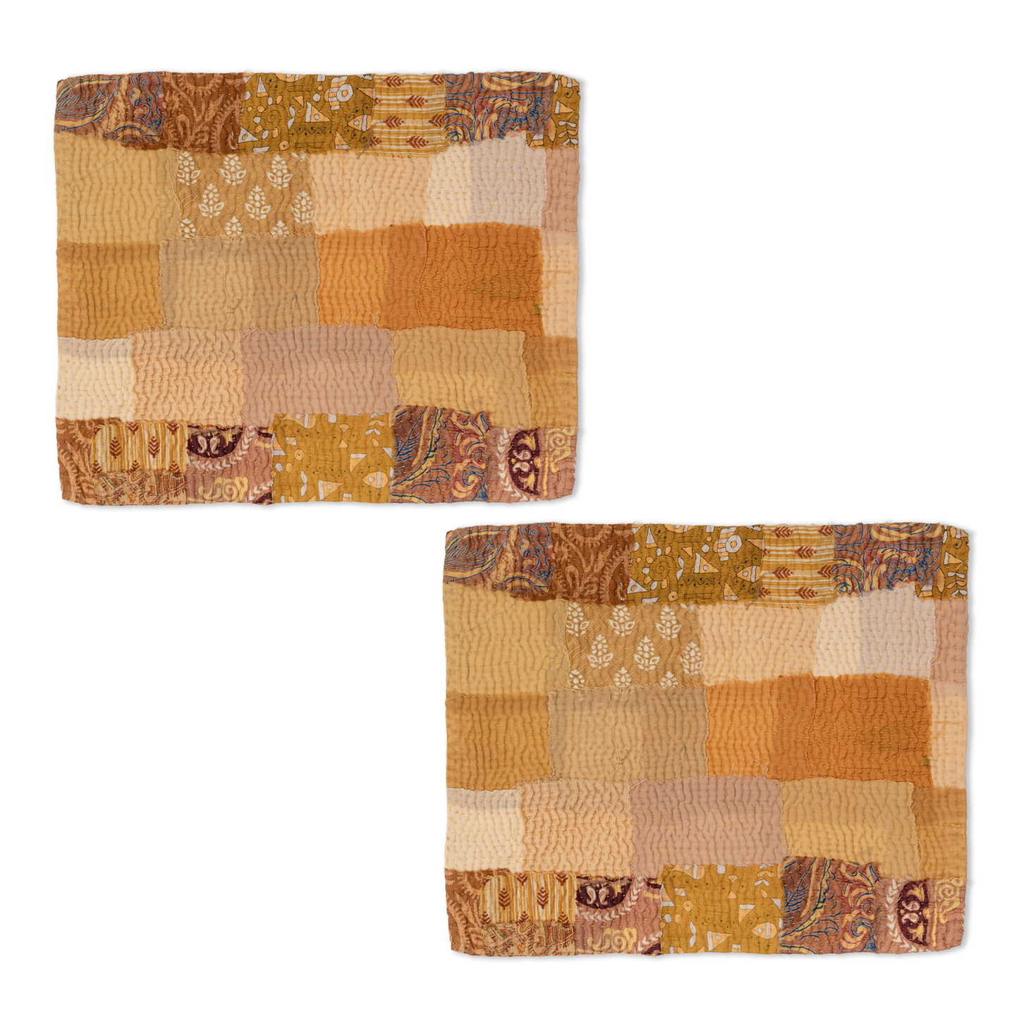 S/2 Printed Fray Vintage Cotton Kantha Placemat - Yellow