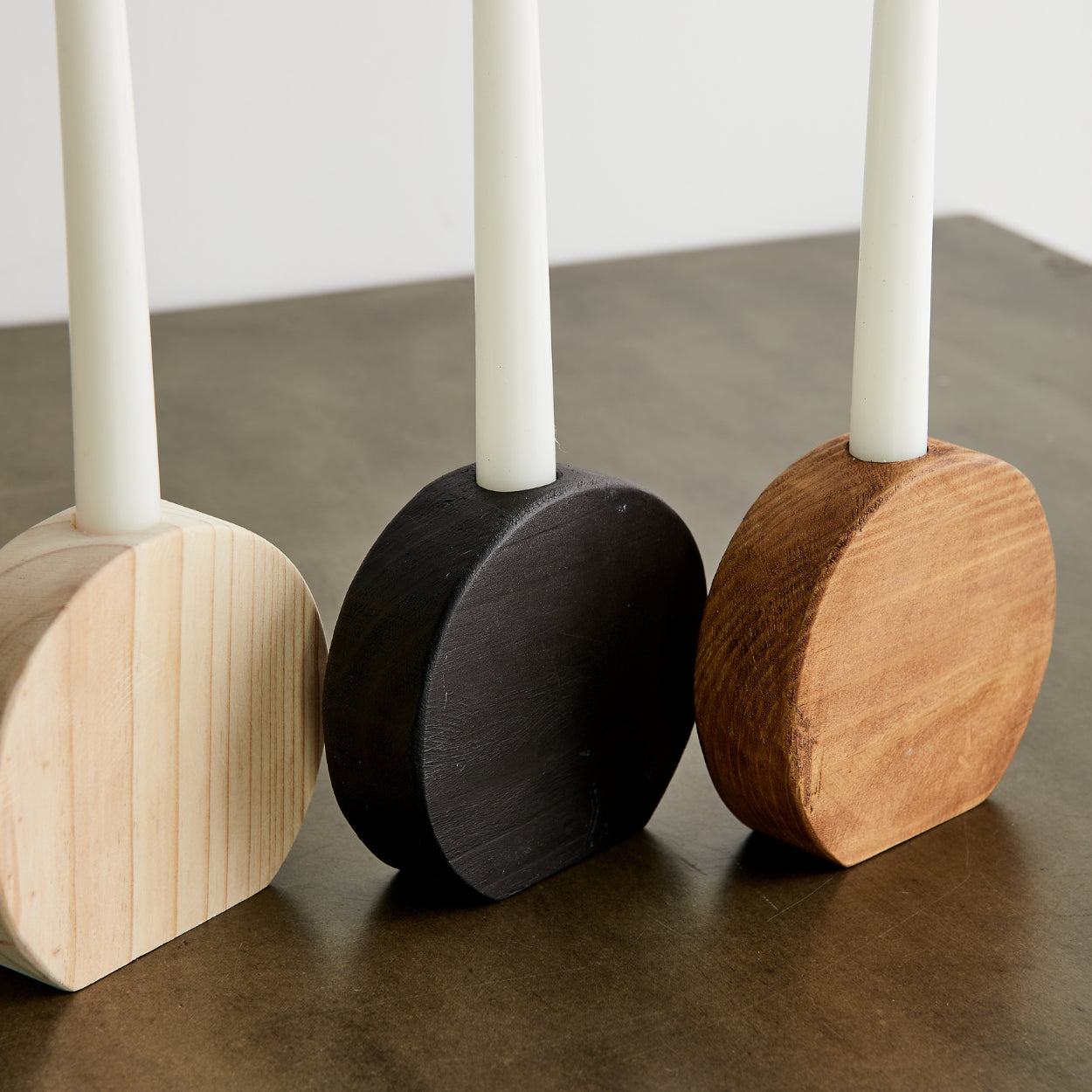 Circular Natural Wood Taper Candle Holder