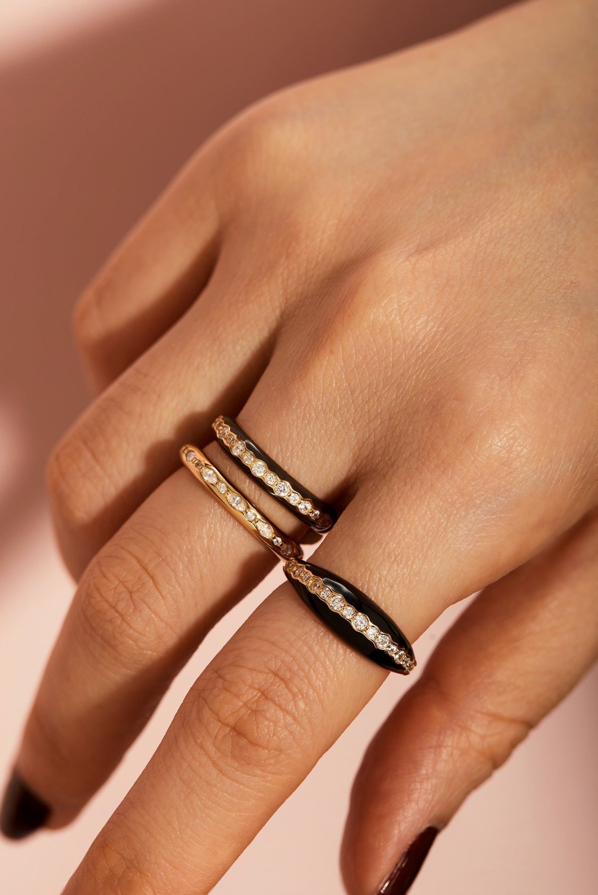Thin Black Enamel & CZ Channel Ring