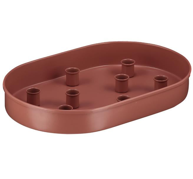 Oval Metal Candle Platter - Brick Dust