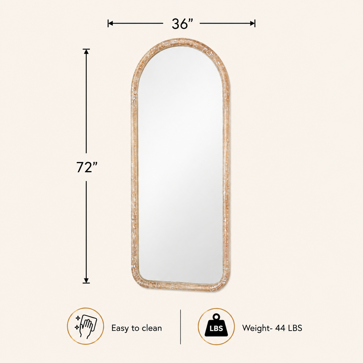 Arched Full Length Wall Mirror with Mango Wood Frame, 36x72"