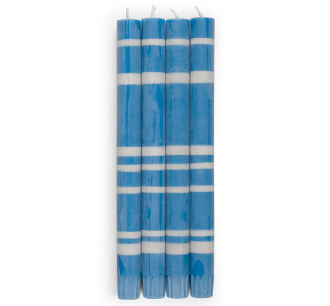 Striped Dinner Candles in Nanking and Gull Grey