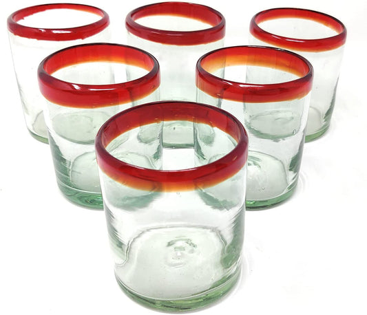 Set of 6 Tumbler Glasses with Red Rims