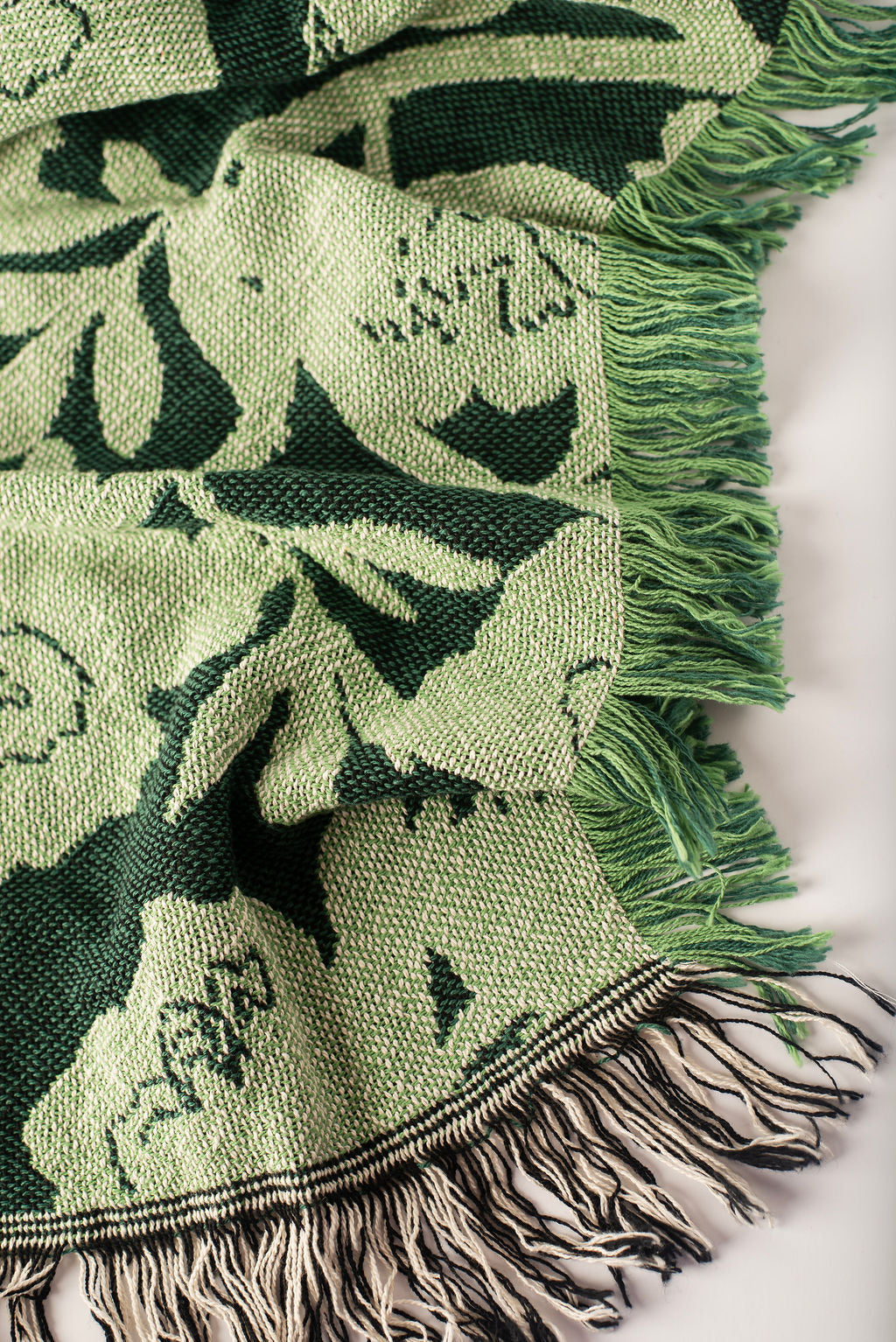 Green Floral Jacquard Woven Throw
