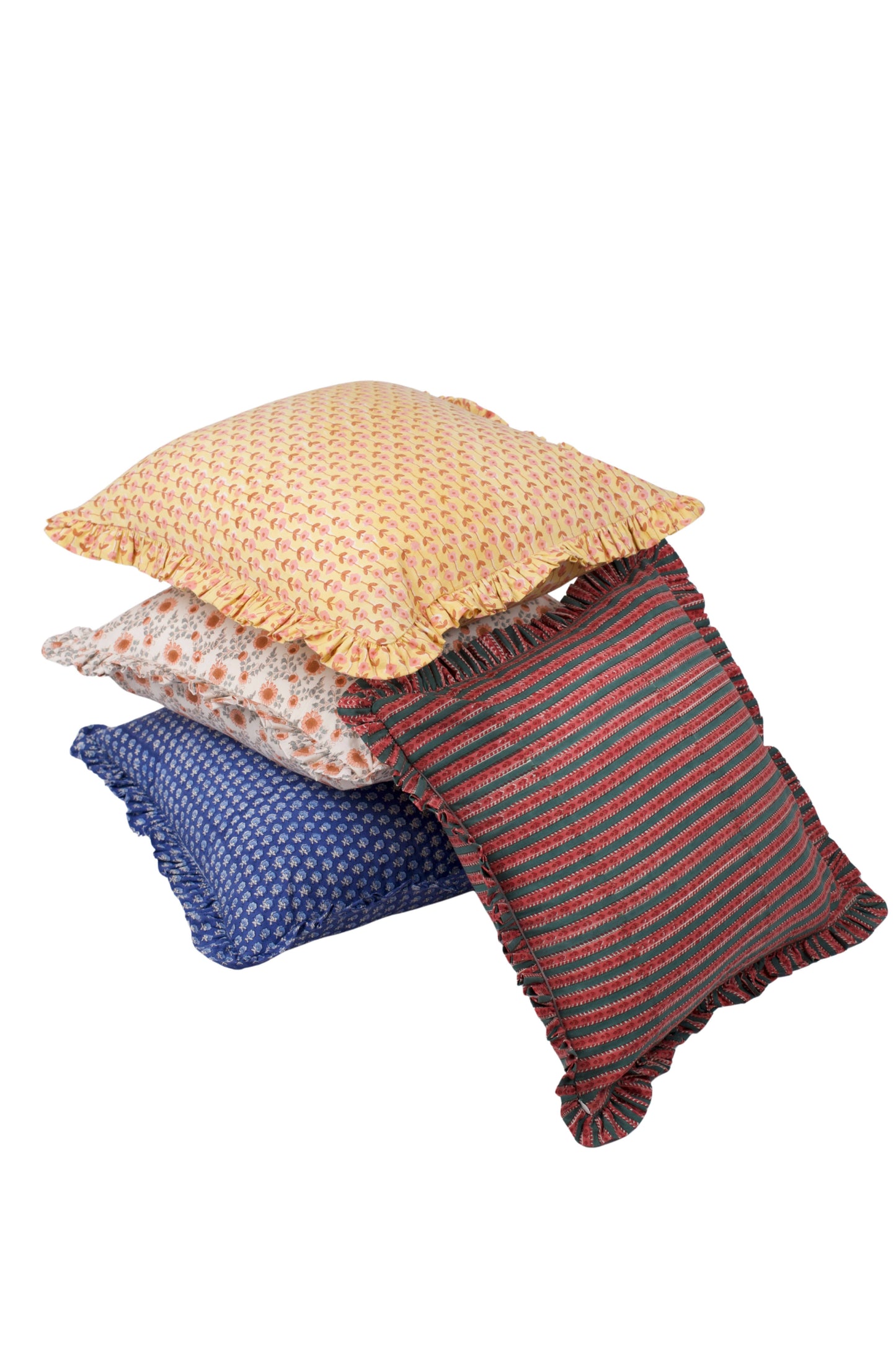 Mulled Spice Holiday Crimson Ruffle Blockprint Pillow Cover