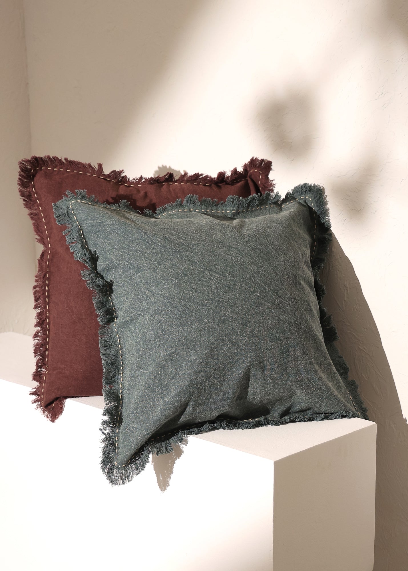 Stonewashed Linen Pillow with Hand Worked Edges