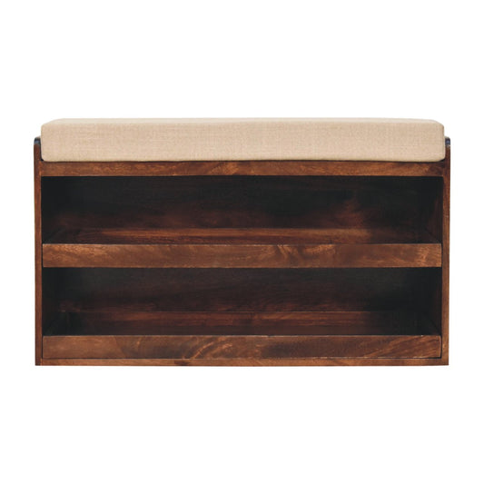 Solid Wood California Walnut & Mud Linen Pull out Shoe Bench