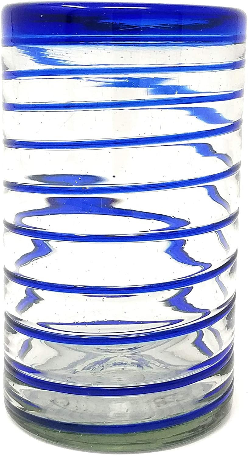 Cobalt Blue Spiral Design Drinking Glasses - Set of 6