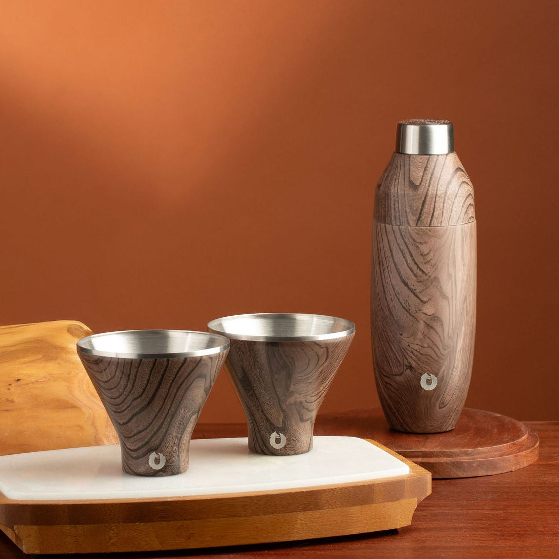 Stainless Steel Cocktail Shaker, Dark Walnut