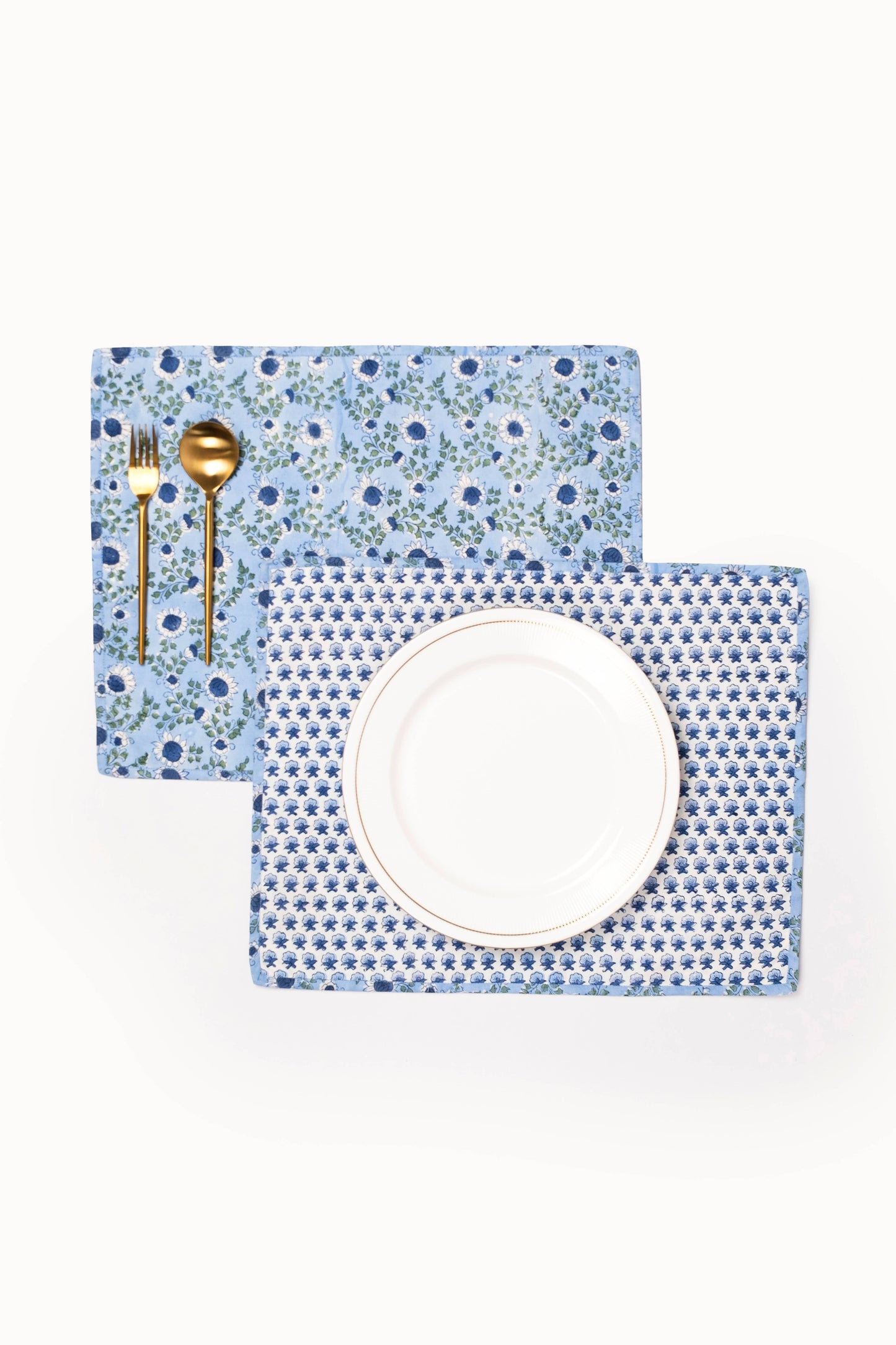 Parijat Ocean Blue Reversible Blockprint Placemats-Set of 2