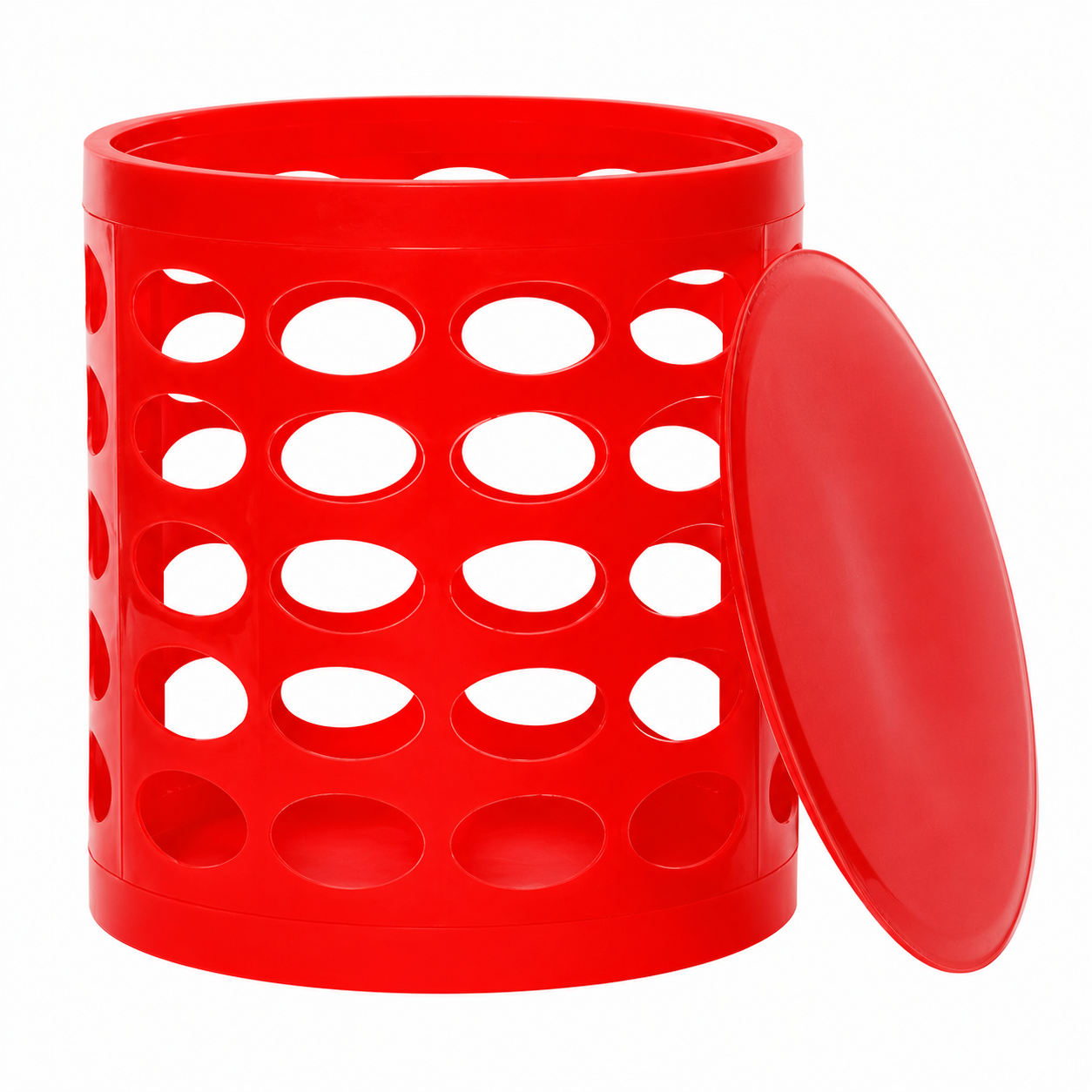 Otto Storage Stool | Round Plastic Storage Ottoman with Oval Perforated Pattern