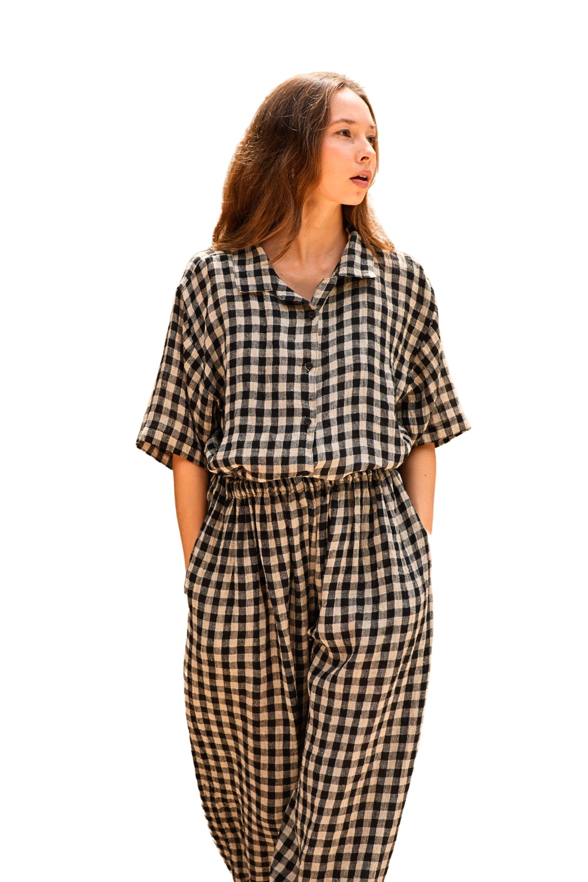 Vanessa Linen Gingham Shirt in Black