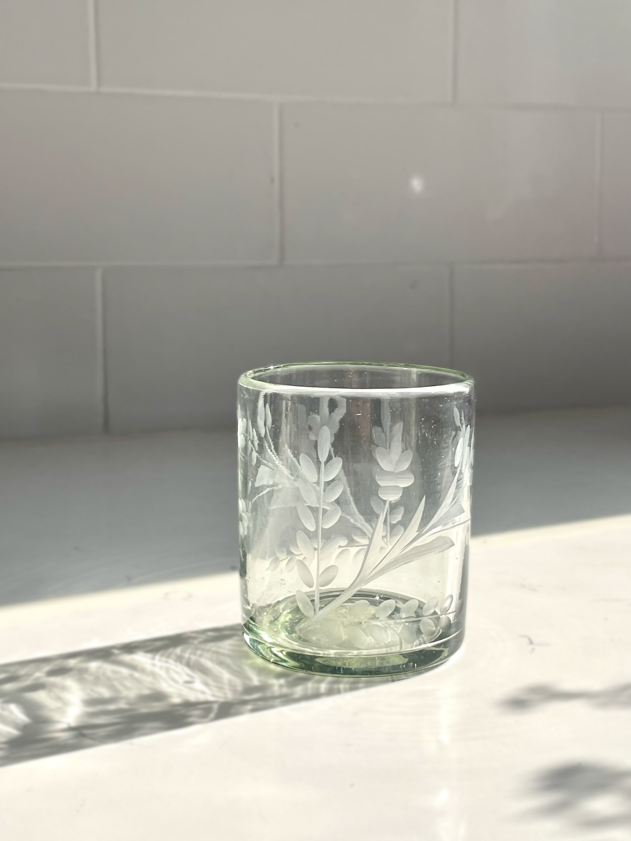Hand-etched Tumbler Glass, Set of 2