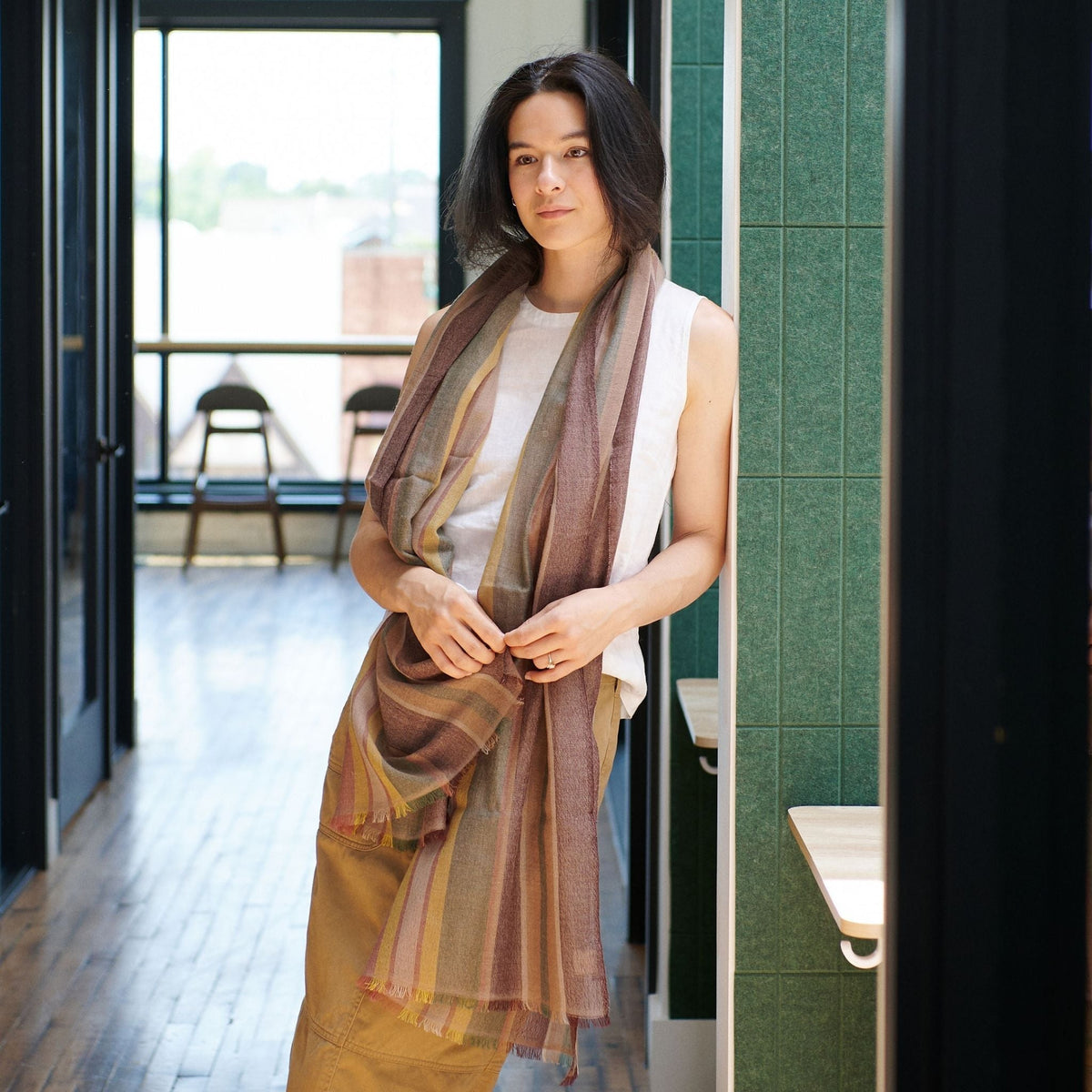 Barque Clay Modern Artisan Striped Soft Merino Handwoven Scarf