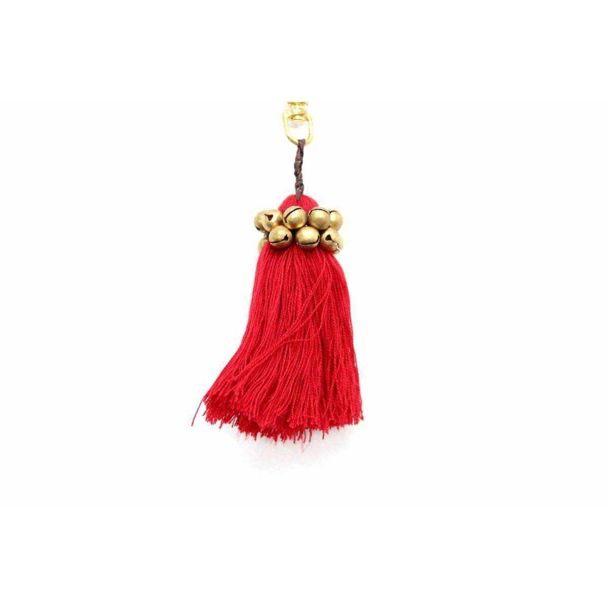 Fair Trade Cotton Tassel Zipper Pull with Bells | Handmade Keychain or Bag Charm from Thailand