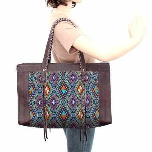 Leather Boho Tribal Tote Bag - Thailand