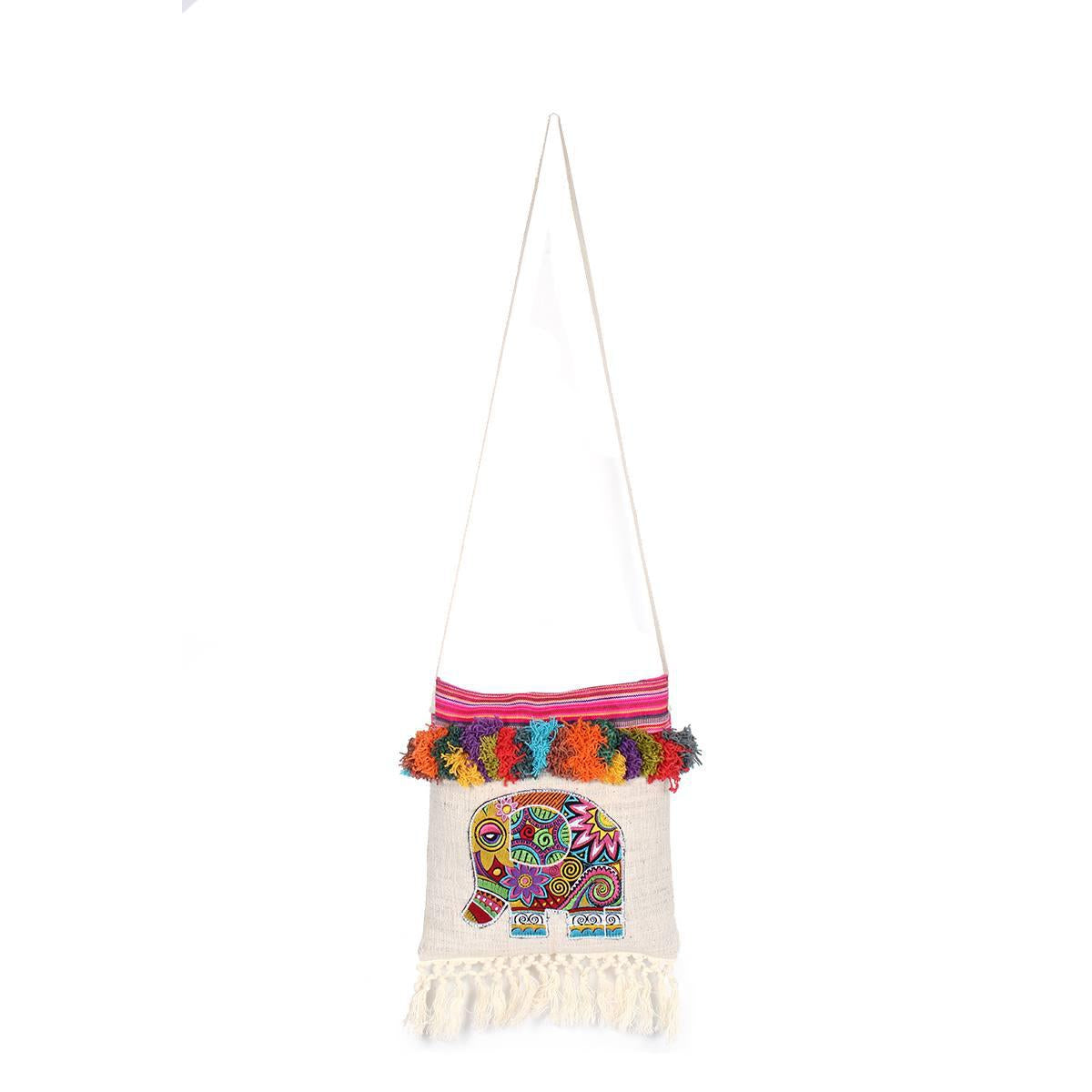 Embroidery Tassel  Pom Pom Elephant Sling Bag - Thailand