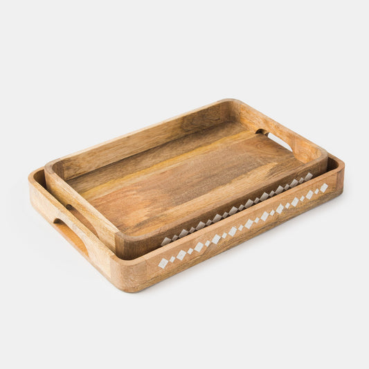 Artisan's Grace Carved Wooden Tray Set of 2