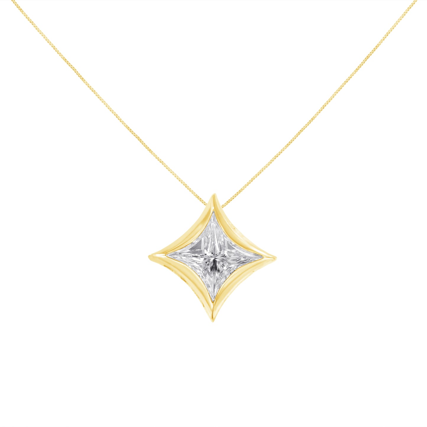 10K White Gold 1/10 Cttw Bezel Set Solitaire Princess Cut Diamond Kite Shaped Pendent Necklace - 18" Inches