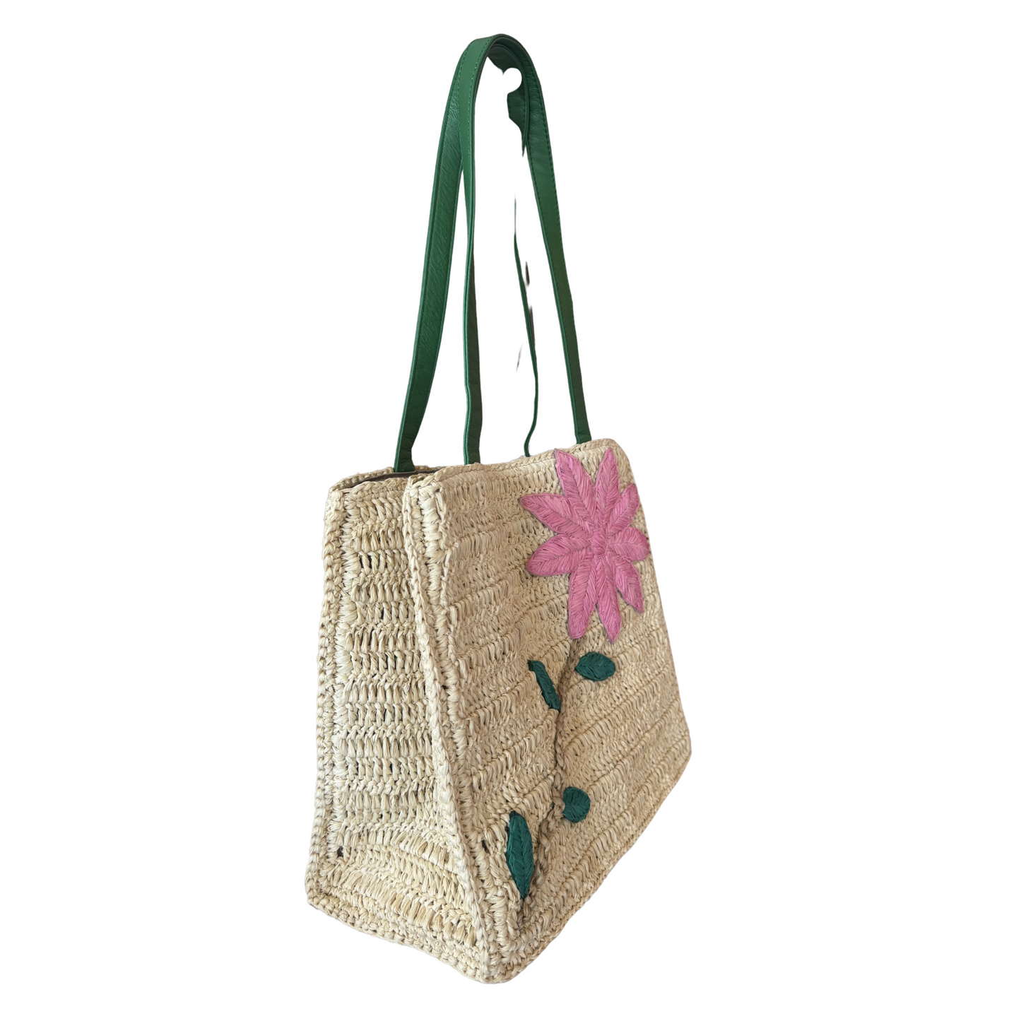 Cornelia Raffia & Leather Handwoven Shoulder tote