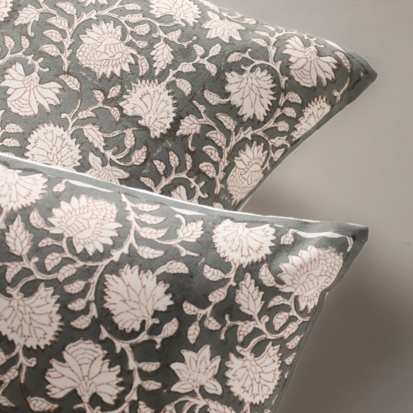 Charcoal & Off-White Blockprint Pillow Cover (18" x 18")