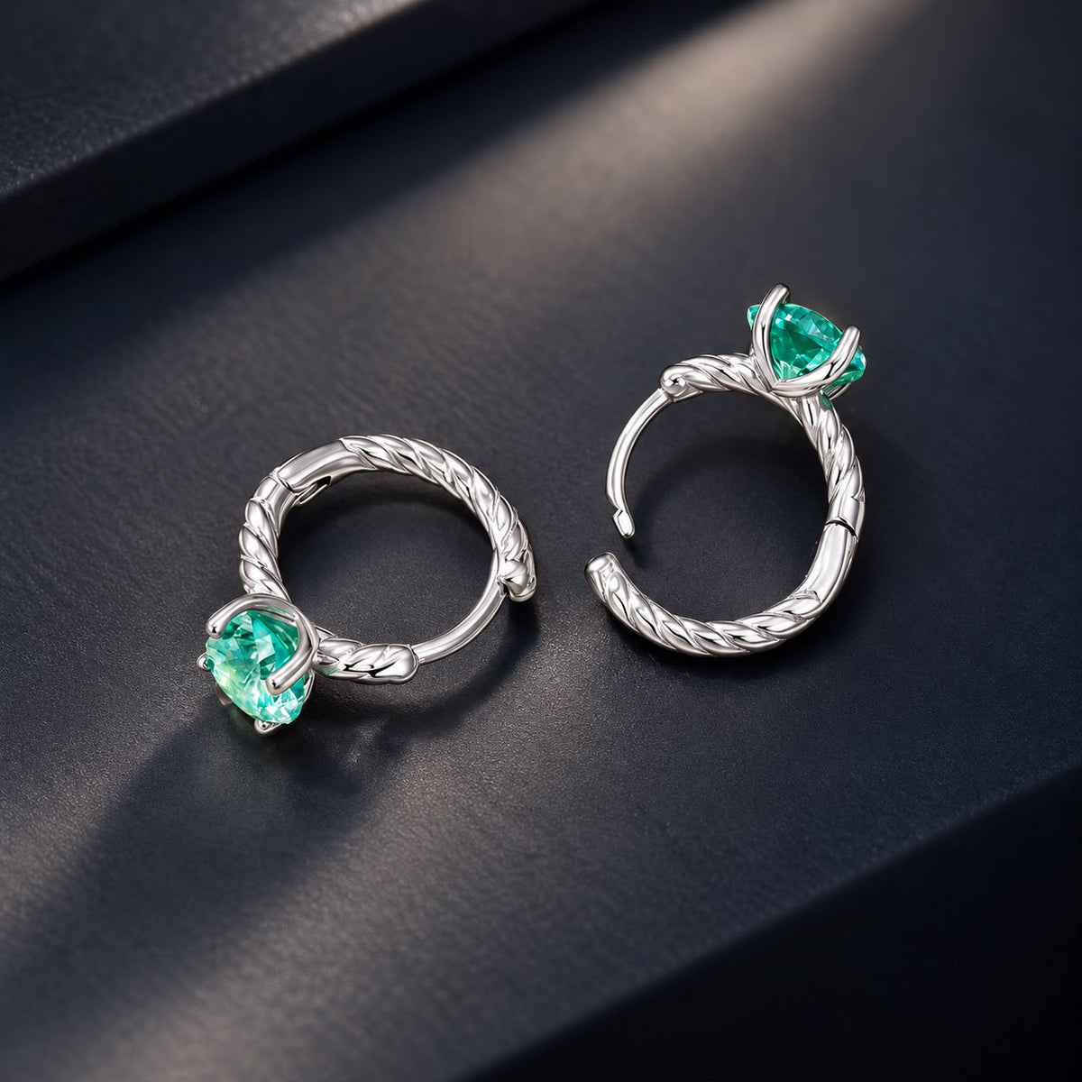 925 Sterling Silver White Gold Plated Transparent Glass 1.2x0.6 cm Hoop Earrings for Women