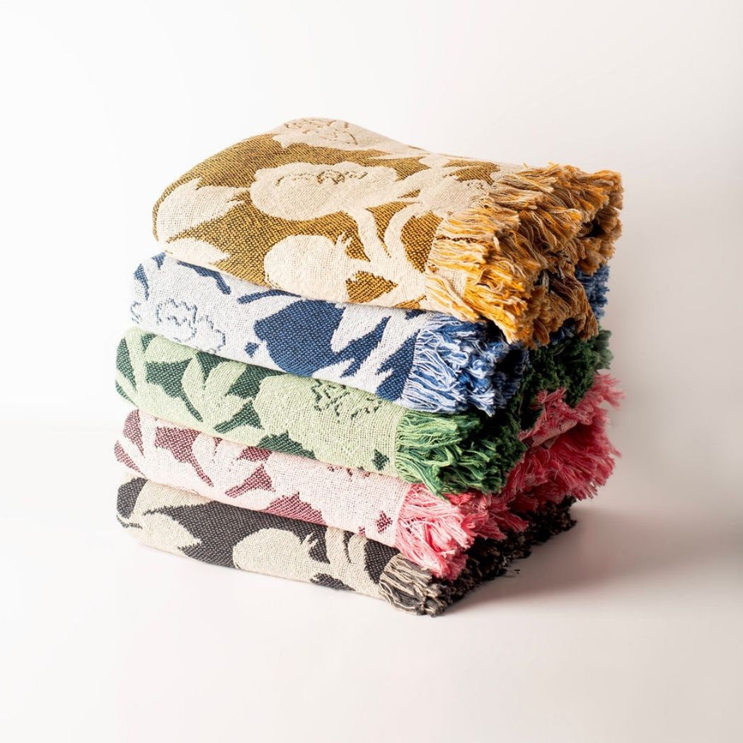 Green Floral Jacquard Woven Throw