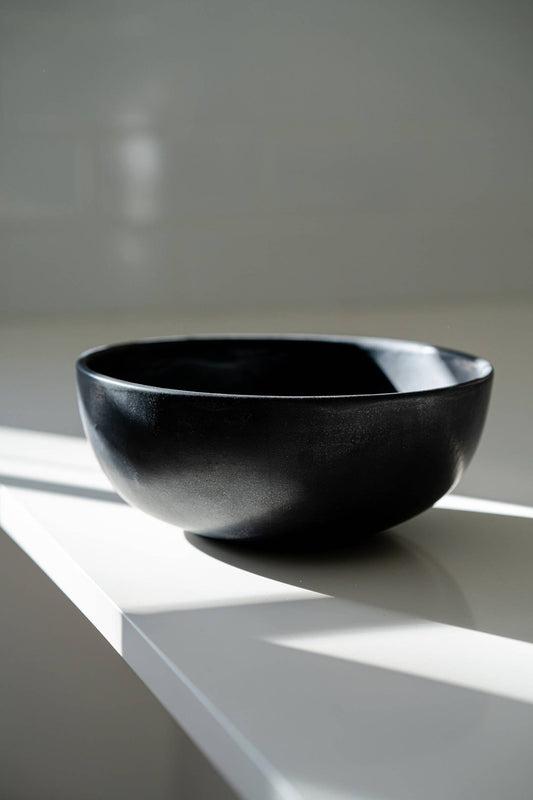 Black Matte Stoneware Salad Serving Bowl