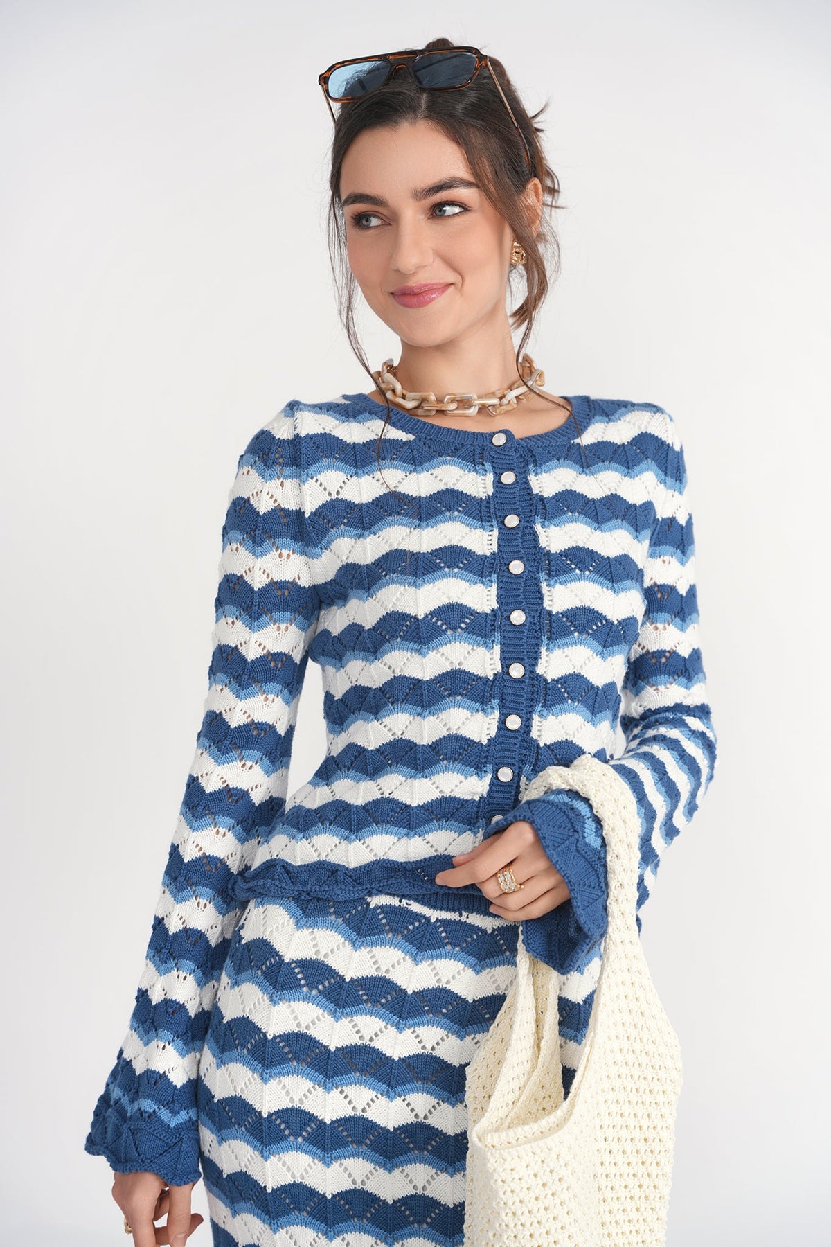 Making Waves Crochet Cardi- Blue