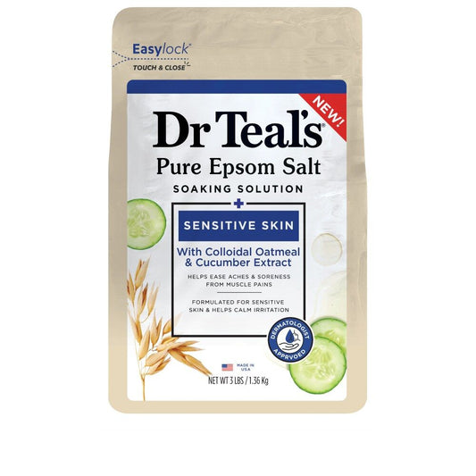 Dr Teal's Epsom Salt Magnesium Soak, Sensitive Skin With Colloidal Oatmeal & Cucumber Extract, 3 Lbs
