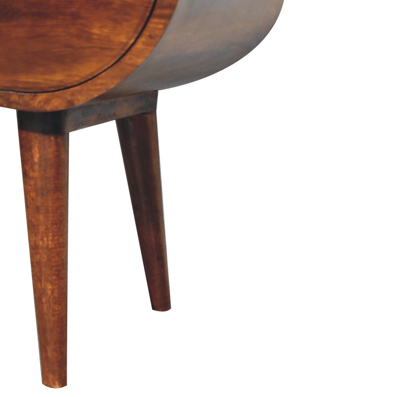 Solid Wood Large Circular Bedside, 1-Drawer, 1 Open Slot, Chestnut, Brown