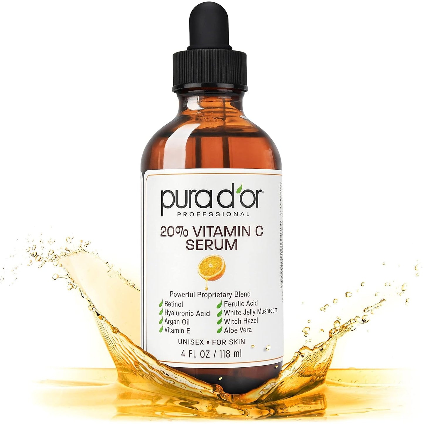 Pura D'or Professional 20% Vitamin C Unisex For Skin Serum 4 Fl Oz