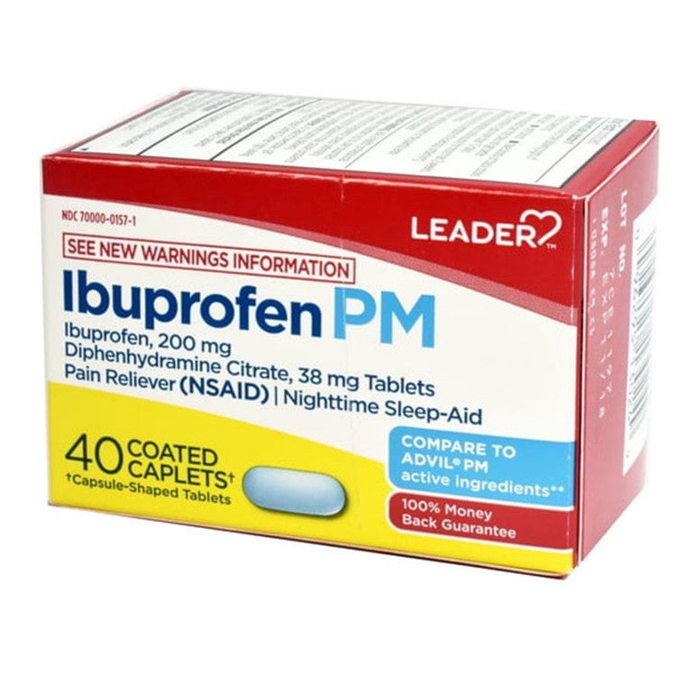 Leader Health Care Ibuprofen, PM, 200 Mg, Caplets