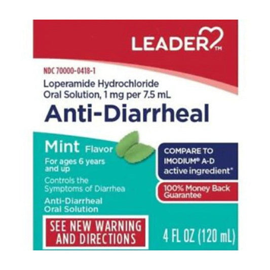 Perrigo Leader, Anti-Diarrheal, Mint Flavor, 4 Oz