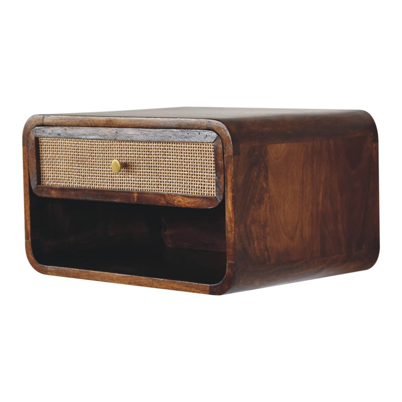 Solid Wood Chestnut Wall-Mounted Open Woven Bedside Table