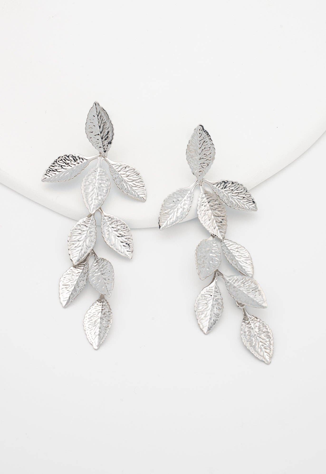 Cascade Leaf Earrings in Platinum