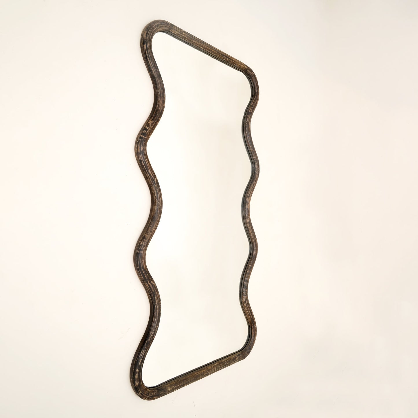 Wavy Full-Length Wall Mirror with Mango Wood Frame, 36x72"