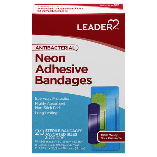 Leader Health Care Antibacterial Neon Adhesive Bandages Assorted
