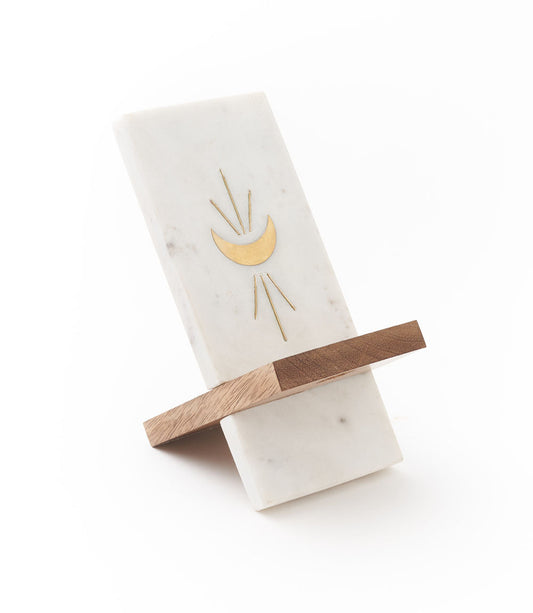 Indukala Moon Phase Phone Stand for Desk - Wood, Marble, Brass - Osadia Concept Store