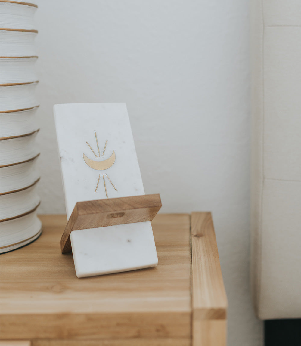 Indukala Moon Phase Phone Stand for Desk - Wood, Marble, Brass - Osadia Concept Store