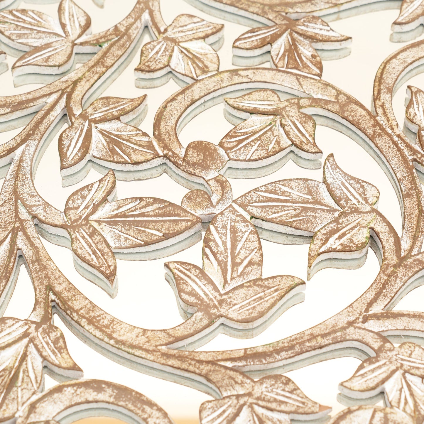 Wall Art | Round Wood Handcarved Wall Panel with Mirror, 36"